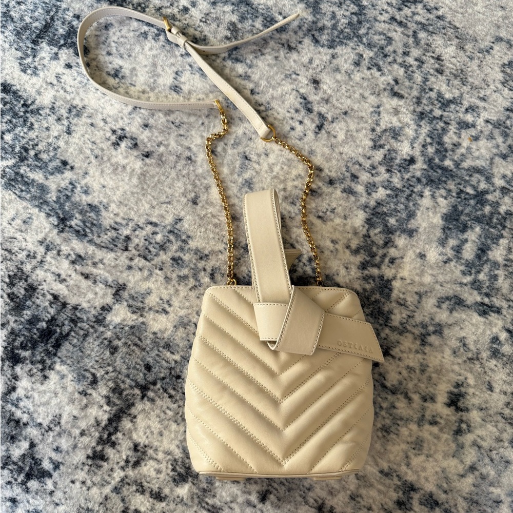 OSTKAKA Rica quilted mini bucket bag in ivory leather
